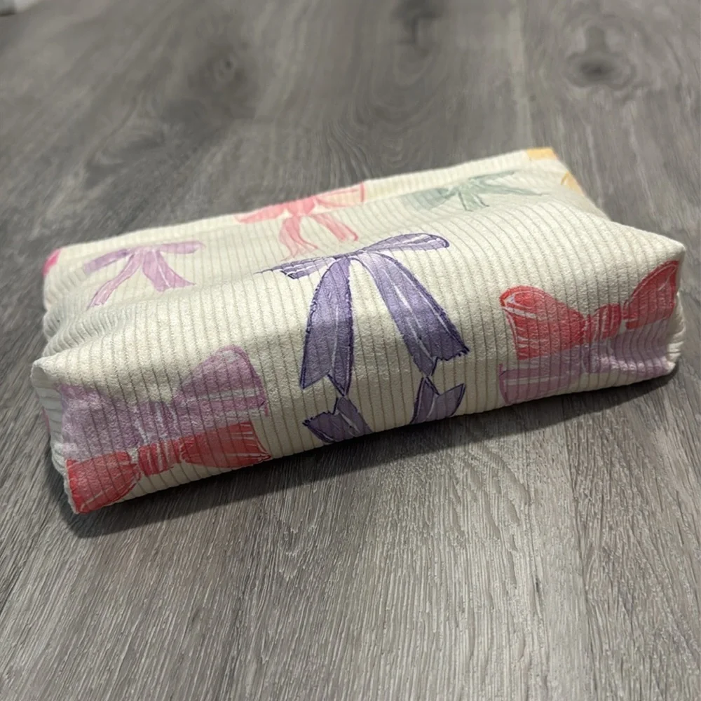 Bow Print Makeup Travel Toiletry Pouch Clutch Bag Zipper Soft Colorful Girls